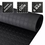 Rubber Flooring Coin/Checker/5 bar Anti Slip Shed Van Garage Workshop Black Matting Roll - Multiple Style & Size