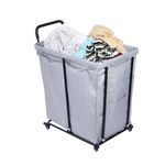 mosegor Laundry Sorter 2-Section Divided Laundry Hamper 240L Commercial Laundry Trolley Rolling Laundry Basket with Wheels and 2 Removable Bags for Hotel Laundry Room Dirty Clothes Grey