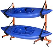 RAD Sportz Kayak Storage Rack - Freestanding Kayak Stands with Padded Arms and Adjustable Straps - Holds 2 Canoes, SUP, or Paddleboards (Orange)