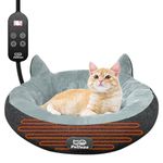 Alpcouts Indoor Heated Cat Bed, Round Heated Pet Bed for Indoor Cats, Kitty Heating Bed with Timer & Temp Adjustable, 19" Cozy Electric Pet Heating Pad with Chew Resistant Cord for Kitten Cat.