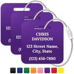 Personalized Luggage Tags, Custom Name and Address for Suitcases and Backpack Purple Travel Tag, Set of 3, 2x2 Inches, Acrylic Heavy Duty Waterproof, Made in The USA by My Sign Center