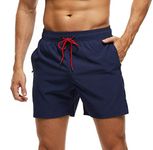 Arcweg Men's Swimming Shorts Mens Swim Trunks with Zipper Pockets Swim Shorts Mesh Lining Stretchy Board Shorts Surfing Beach Shorts Quick Dry Dark Blue M(UK)