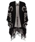 DiaryLook Women's Printed Shawl Wrap Fashionable Open Front Poncho CapeBlack/Ivory