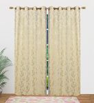 FABDRAPE Heavy Velvet Fabric Luxury Looks Room Darkening Floral Designer Grommet Curtains 9 Feet for Long Door, Cream, Pack of 4 Pieces
