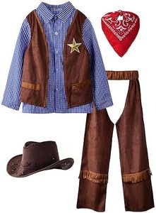 ReliBeauty DIisfraz Vaquero Niño Chaleco Disfraz Cowboy Carnaval Halloween,Azul, 110