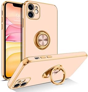 BENTOBEN for iPhone 11 Case with 360° Ring Holder, Shockproof Slim Kickstand Magnetic Support Car Mount Women Men Non-Slip Protective Phone Case for iPhone 11 6.1", Light Orange Pink/Gold