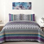 WONGS BEDDING Boho Quilt Set California King Size, Purple Bohemian 3 Pieces Quilt Sets, Lightweight Summer Bedspread Coverlet Bedding Set for All Season (106"x96")