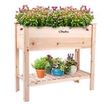 Elevated Wooden Raised Garden Bed, Ohuhu Outdoor Garden Bed Planter Box for Vegetables, Flowers & Herbs Grow, Standing Raised Beds for Backyard, Lawn, 35 x 15.7 x 32.2inch