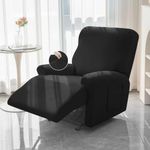 HOKIPO 4-Pieces Elastic Stretchable Recliner Sofa Cover 1 Seater Fully Covered Soft Washable Sofa Slipcovers Furniture Protector, Black (NEW-4740-BLK)