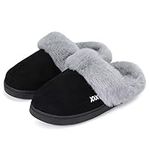 NineCiFun Women and Men Suede House Slippers Slip on Fuzzy Slippers with Faux Fur Lining Indoor Outdoor Home Shoes with Rubber Sole Black （Women's Size 9-10,Men's Size 7-8）