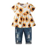Toddler Baby Girls Clothes Outfits Infant Floral Short Sleeve Top Pant 2Pcs Outfits Set Sunflower B 4-5T
