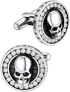 Gothic Skull Cuff Links for Male High Polished Stainless Steel Punk Biker Skeleton Cufflinks and Studs for Men Tuxedo Groomsmen Gifts with Gift Box