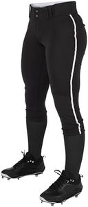 Champro Women's Standard Tournament Low Rise Softball Pants with Side, Black, White Pipe, Medium