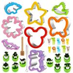 30 Pcs Cookie Cutters Stainless with Comfort Grip Steel Sandwich Vegetable Cutters Set, Animal Shapes DIY Cake Decoration Molds Fruit Chocolate Cutters with Fork and Brush for Holiday Party Bake Gift