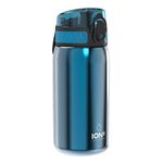 Ion8 Kids Water Bottle, Steel 400ml, Leak Proof, One-Finger Open, Dishwasher Safe, Hygienic Flip Cover, Carry Handle, Spill-free On-The-Go, Durable, Metallic Blue