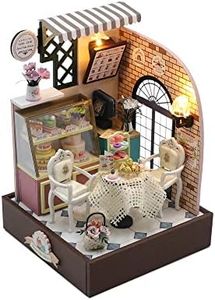 Kisoy Dollhouse Miniature with Furniture Kit, DIY 3D Wooden DIY House Kit with Dust Cover,Handmade Tiny House Toys for Teens Adults Gift(Sweet Cake Station)