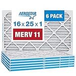 Aerostar 16x25x1 MERV 11 Pleated Air Filter, AC Furnace Air Filter, 6 Pack (Actual Size: 15 3/4"x 24 3/4" x 3/4")