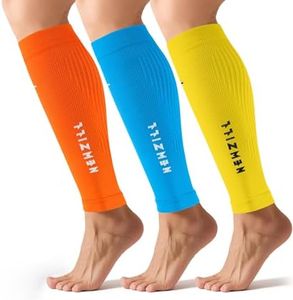 NEWZILL Calf Compression Sleeve for Men & Women | Footless Compression Socks for Shin Splint Relief, Varicose Veins | Leg Sleeve for Running, Travel, Nursing, Fitness (Orange/Yellow/Blue 3Pairs L/XL)