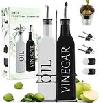 [Newest Set]Oil and Vinegar Dispenser Set by DWTS,White Olive Oil Dispenser Bottle and Black Vinegar Bottle with Stainless Steel Pouring Spout,17 oz-Cute Glass Set for Farmhouse Kitchen