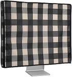 kwmobile Dust Cover for 20-22" Monitor - Linen Monitor Protector with Design - Check Stripes Black/Light Grey/White