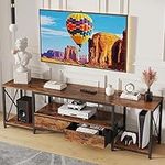 TV Stand with Fabric Drawer for 65 70 75 Inches TV - Entertainment Center and Industrial TV Console Table with Open Storage Shelves for Living Room, Bedroom - 63" Rustic Brown