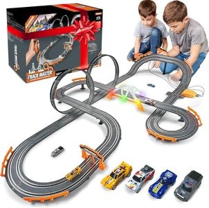 Slot Car Race Track Sets, Race Tracks for Kids Ages 4-8, Remote Control Car for Toddlers 1-3, Toy Car Racetrack for Boys & Girls, 4 Race Cars and 2 Durable Controllers, Professional Set