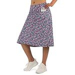 beroy Women's 24" Knee Length Skorts Skirts with 3 Pockets - High Waisted Long Sports Casual Skirts Modest, Red, Small