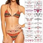 Sexy Navel Temporary Tattoos 20 Sheets Large Black Red Lace Abdomen Waist Waterproof Tattoo Stickers for Women Girl Fake Body Tattoos