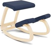 (Dark Blue Revive Fabric with Natural Ash Base) - Varier Variable Balans Original Kneeling Chair Designed by Peter Opsvik (Dark Blue Revive Fabric with Natural Ash Base)