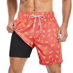 Swim Shorts for Men Quick Dry Bathing Suits Retro Swim Trunks with Liner Pink Orange Banana M