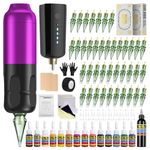 Solong Tattoo Gun Kit Tattoo Kit Professional Tattoo Machine 1600mAh Power Supply with 40pcs Tattoo Needles for Beginners and Artists Purple