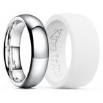 King Will Silicone Rings for Men 6mm Domed Tungsten Wedding Engagement Band Set - Rubber Wedding Bands, Workout Rings for Men with Arc Shaped Design - Available in White 7