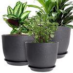 MUAEEOK Plant Pots 25/23/20 cm, Set of 3 Modern Decorative Plastic Planters with Drainage Holes and Saucers Plastic Flower Pots Nursery Planting Pot for House Plants Indoor Flowers Plants (Black)