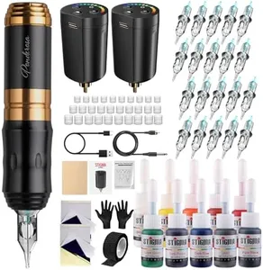 STIGMA Cordless Tattoo Gun Tattoo Kit Complete with Pro Tattoo Pen, 2 Tattoo Batteries, 20 Tattoo Cartridge Needles,Tattoo Ink Color Set, Full Tattoo Accessories STP35TI4002-9 (Multicolor)