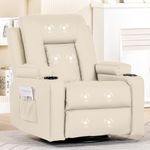 COMHOMA Recliner Armchair Rocker Reclining Chair with Massage & Heat, Padded Seat, Extended Footrest, Oversized Swivel Lounge Sofa with 2 Cup Holders Living Room Chairs (White)