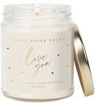 Sweet Water Decor Love You Scented Candles - Soy Candles with Fresh Lavender, Geranium, Warm Mahogany and Earthy Teakwood - Candle Wax with 40 Hours Burn Time - 9Oz Gold Lid Clear Jar Wax Candle