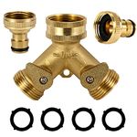 VISCAL 3/4" Tap Y Splitter Brass Manifold, Two Way Hose Tap Connector, Outdoor Double Y Valve Water Tap Splitter with Individual On/Off Valves, for Standard Faucet Update