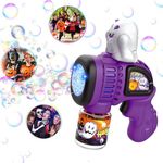 Babuloo Halloween Cute Ghost Bubble Gun, Automatic Bubble Machine Guns for Kids 8000+ Bubbles Per Minute, 10 Holes Bubble Making Toy with Lights/Bubble Solution for Outdoor Halloween Party