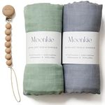 Moonkie Muslin Swaddle Blanket, Essentials Baby Receiving Blanket for Girls and Boys, Infant Wearable Swaddling Set, 47 x 47 inches, 2 Pack (Light Sea Green/Tradewinds)