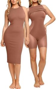 Popilush Women's Bodycon Dress Ruched Sleeveless Slimming Shapewear Casual Club Evening Party Cocktail Midi Fall Dresses Brown
