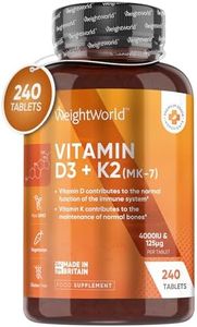 Vitamin D3 4000iu & Vitamin K2 125ug (MK7) | 240 Vitamin D3 K2 Vegetarian Tablets | 8 Month Supply | High Strength D3 and K2 Vitamin | Vitamin D K2 for Bone, Teeth, Muscle Function & Immune System