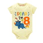 baby wish Monthly Birthday Milestone Romper for Boy’s and Boy’s Dress Happy Birthday Bodysuit Half Sleeve Romper Set for 8th Months birthday Romper Roar Young