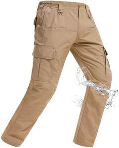 Qynthz Men's Tactical Pants Water Resistant Ripstop Cargo Pants Lightweight EDC Outdoor Hiking Pants 10 Pockets Work Pants Khaki 40W x 30L
