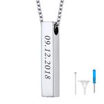 U7 Personalised Cremation Jewellery For Men Silver Bar Pendant Ash Necklace Womens Stainless Steel Vial Necklace For Adult Ashes