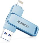 BLANBOK+ MFi Certified 3 in 1 Flash Drive for iPhone,USB Memory Stick,Memory Stick Photo transfer,USB Storage Stick for iPhone/iPad/Android/PC (Blue, 256, GB)