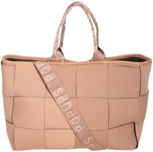 POPUPS Interwoven Large Neoprene Foldable Tote Bag, Weekender Bag for Women - Travel Crossbody Purse - Secure to Carry On, Luggage (Tan)