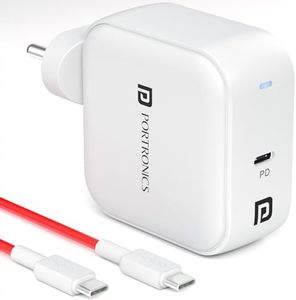Portronics Adapto 65C 65W Type C PD Super Fast Charger Adaptor for Laptop, Smartphone, iPads & Tablets, GaN Technology, Best for Samsung, iPhone, Nothing, iPads, MacBook, Type C Laptop(White)