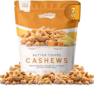 Snackathon Butter Toffee Cashews, 7 oz Resealable Bag, Made in USA, All-Natural Fresh Roasted Nuts Coated in a Crunchy Buttery Toffee Shell, Gourmet Sweet & Salty Snac