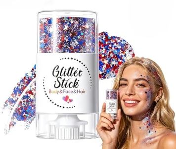4th of July Patriotic Body Glitter Stick, Red White Blue Face Glitter Stick, Waterproof Festival Fourth of July Glitter for Body Hair Face, Patriotic Glitter for 4th of July Decorations (A)
