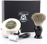 Men Shaving Kit with Double Edge Safety Razor, Badger Hair Shaving Brush, Bowl and Soap Shaving Set